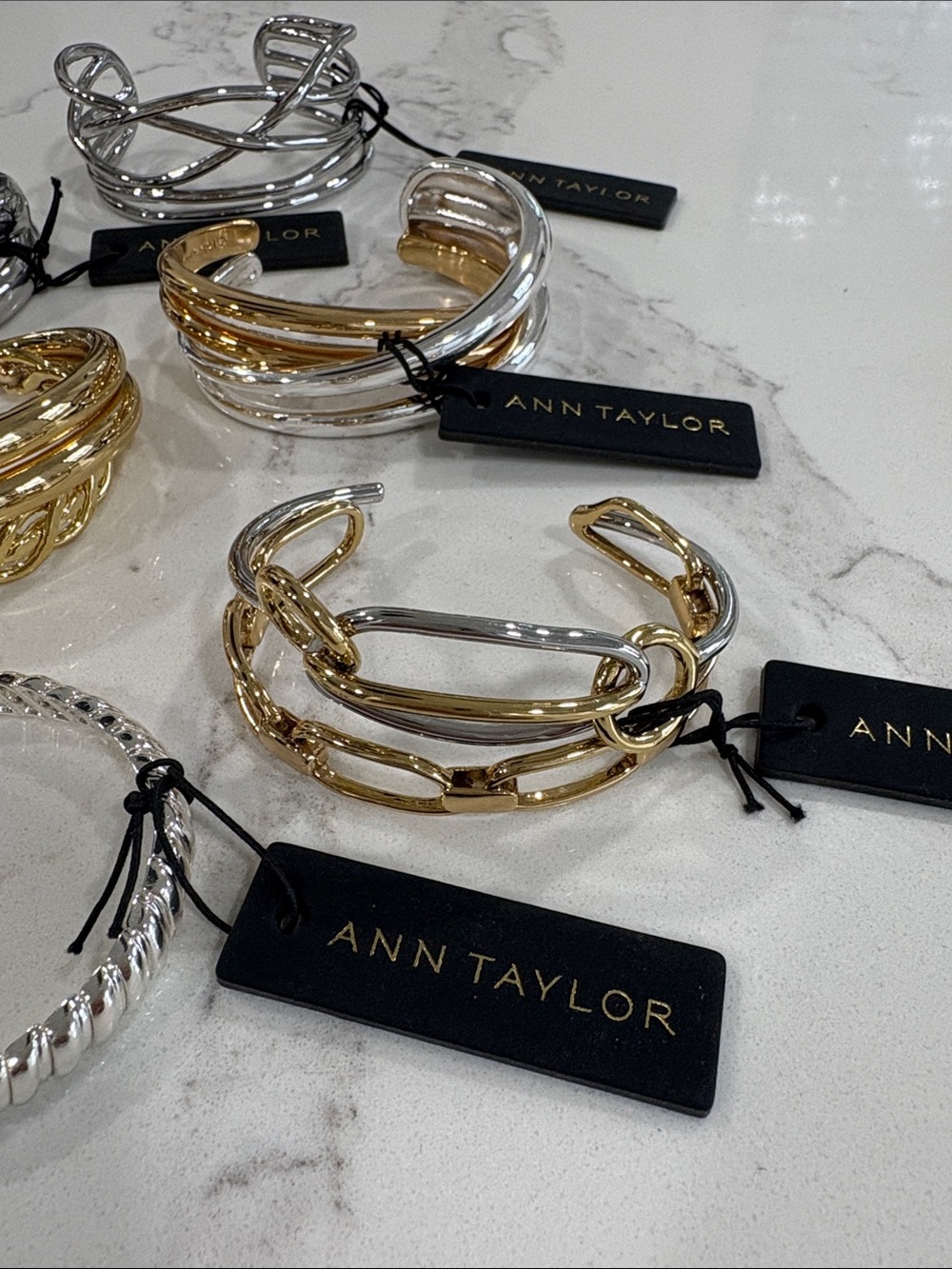 Ann Taylor Gold and Silver Mixed-Metal Cuff Bangle Bracelet Set - Picture 2 of 15
